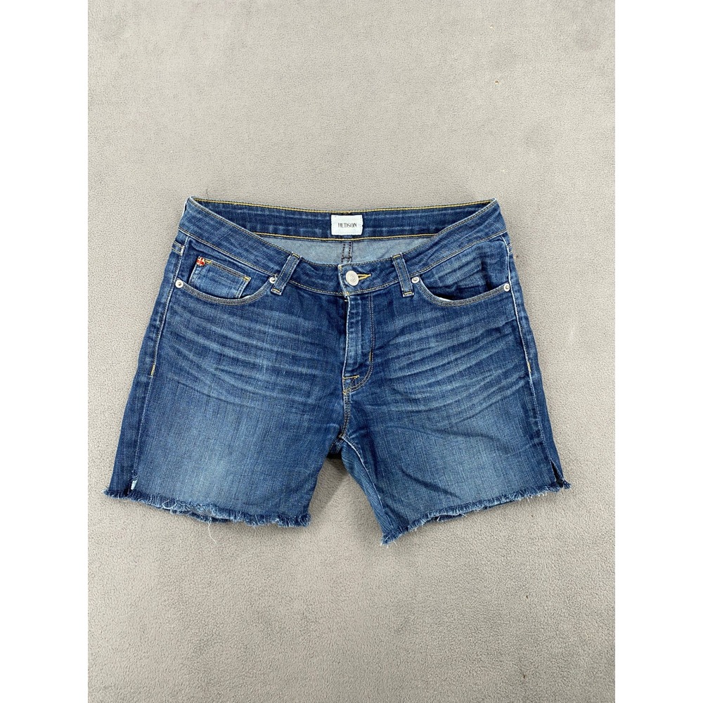 Hudson Womens Blue Denim Cut Off Jean Shorts Size 28 Raw Hem Stretch Medium Wash